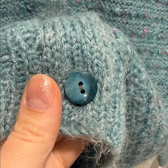 Grandma Core Teal & Pink Speckle Knit Button-Front PTP 18”-21” L26” - Picture 6 of 7